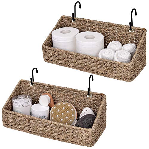 StorageWorks Woven Wall Baskets for Storage, Seagrass Baskets for Shelf, Wall Storage for Kitchen and Bathroom, Hanging Baskets for Organizing, 2 Pack - color: Natural (Seagrass)