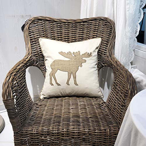 Embroidered Throw Pillow Covers Moose Pattren 18x18 Inches for Living Room Cotton Cushions Covers (Khaki) - color: Moose-khaki