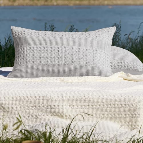 PHF 100% Cotton Waffle Pillow Shams Standard Size, 2 Pack 20" x 26" Soft Skin-Friendly Pillowcases, No Filling, Aesthetic Woven and Breathable Waffle Weave Pillow Case Covers for Bed, Light Grey - color: Light Grey, size: 26" x 20" (Pack of 2)