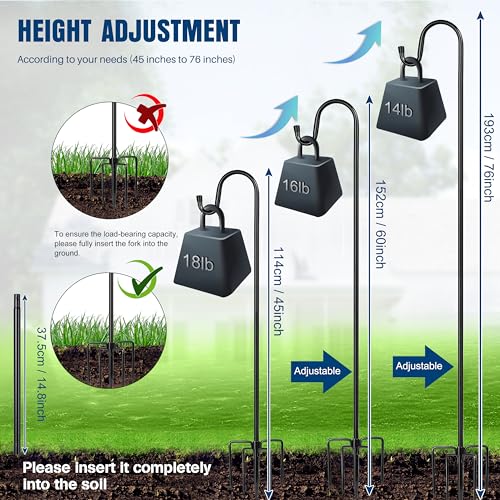Ottsuls Shepherd Hooks with 5 Prongs Base for Outdoor - 76 Inch Adjustable Bird Feeder Pole for Outside Hanging, Garden, Hummingbird Feeder, Plant Baskets, Solar Light Lanterns, Wedding Decor (1 Pack) - size: 76 INCH, style: A-1 Pack