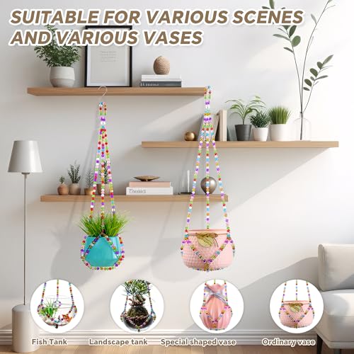 2 Pack Macrame Plant Hanger, Handmade Glass Bead Plant Hanger Colorful Decorative Bohemian Hanging Planter Holder for Indoor and Outdoor Home Garden Decor. Does Not Include Flower Pot.(17''/21'')