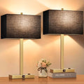 Lynnoland 21" Set of 2 Bedside lamp with USB A+C & AC Outlets, Touch Control 3-Way Dimmable Nightstand Lamps for Bedroom Living Room Office Reading, Black Shade Touch Lamps, 3000K LED Bulbs Included - color: (2 Pack)Black Line & Gold (Base)-2700K Bulbs In