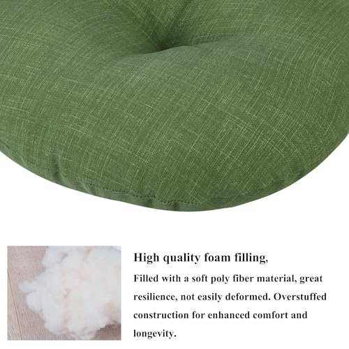 FUNHOME 15"x15"x4" Bistro Chair Cushion Set of 2, Water Repellent Round Outdoor Chair Cushions with Ties, Patio Tufted Chair Pads for Home Garden (Moss Green) - color: Moss Green