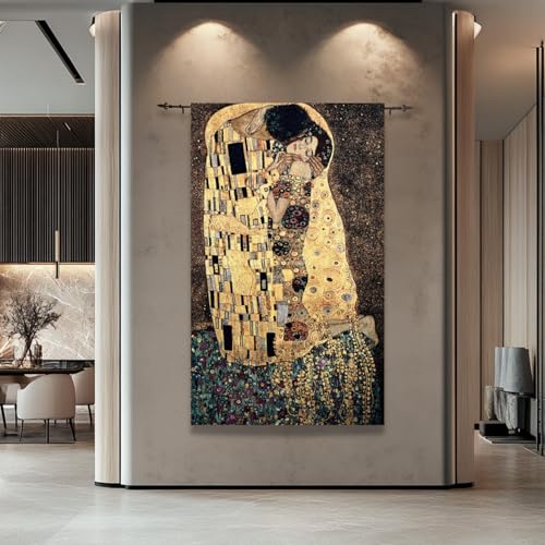 ORIMONY The Kiss by Gustav Klimt Woven Tapestry Wall Hanging, Large Vintage Medieval Tapestry for Room Aesthetic (94L x 54W) - size: 94"L x 54"W