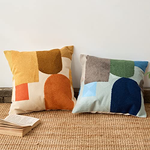 vctops Boho Geometric Tufted Decorative Throw Pillow Cover Farmhouse Cotton Embroidery Accent Square Cushion Case for Couch Sofa Bed (EmbroideryH, 18"x18") - color: Embroideryh, size: 18" x 18" (Pack of 1)