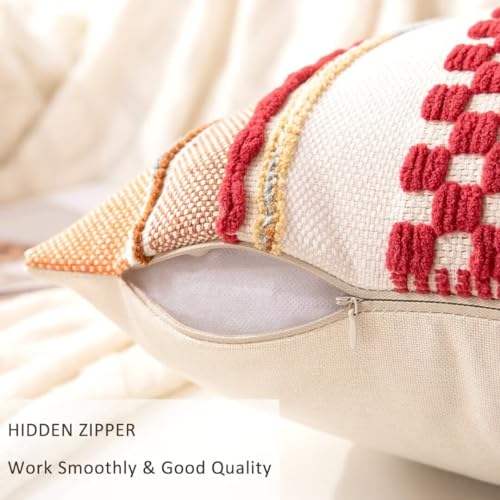 Boho Throw Pillow Covers 18x18 Set of 2 Christmas Decorative Cushion Case Striped Square Pillows Cover Chenille Pillow Cases Accent Neutral Pillowcase for Sofa Couch Bed,Red - color: Red Stripe