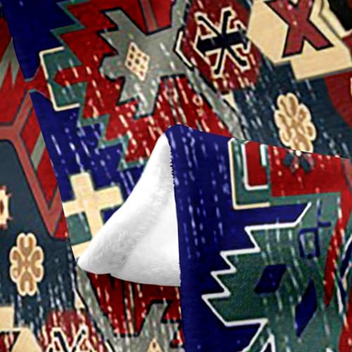 Erosebridal Boho Tribal Blanket Queen Inch, Retro Exotic Throw Blanket, Vintage Lattice Arrows Bohemian Fleece Blanket, Blue Green Red Antique Grid Damask Inspired Medallion Egyptian Bed Blanket - color: Multi 02, size: Queen
