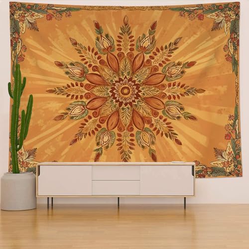 Accnicc Boho Floral Mandala Tapestry for Bedroom Bohemian Flower Wall Tapestry Aesthetic Small Vintage Orange Hippie Indian Tapestries Wall Hanging for Living Room Dorm Decor 60 x 44 Inch - color: Orange Red, size: 60"L x 44"W