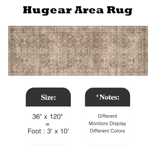 HUGEAR 3x10 Runner Rug Hallway Vintage Brown Machine Washable Retro Floral Low Pile Carpet Vacuumable Distressed Long Throw Rug Bedroom Office Bathroom Kitchen Laundry Non Slip Soft Lightweight - color: Retro | Brown, size: 3' x 10' (Runner)