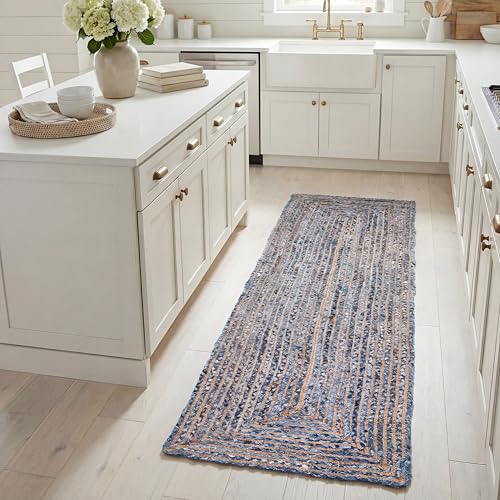 SAFAVIEH Cape Cod Collection Runner Rug - 2'3" x 9', Blue & Natural Brown, Handmade Jute & Cotton, Woven Braided Design (CAP202M) - color: Blue/Natural, size: 2'3" x 9' (Runner)