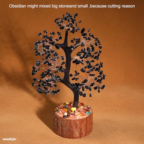 Black Obsidian Crystal Tree of Life Chakra Stone, Birthday Gifts for Women, Mon, for Sister,Feng Shui Office Decor Tree for Postive Energy, Money, Good Luck, Christmas Decor, Spiritual Gifts - color: Black
