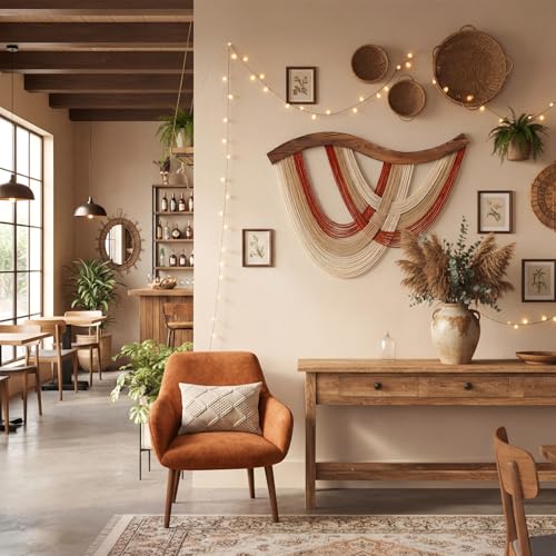 Mindsoft Warm Neutral Macrame Wall Hanging Dip Dyed Yarn Wall Art, Modern Boho Decor Handmade Cotton Rope Tapestry for Bedroom, Living Room, Nursery, 31.5 x 23.6 Inch - color: Warm Neutral