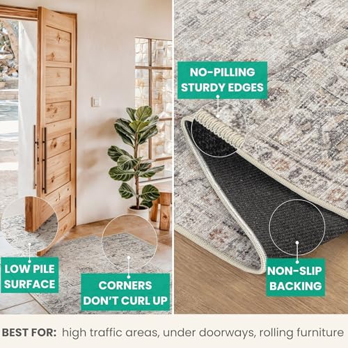 Bloom Rugs Caria Washable Non-Slip 7 ft Runner - Ivory/Gray/Caramel Traditional Runner for Entryway, Hallway, Bathroom, and Kitchen - Exact Size: 2'6" x 7' - color: Ivory / Gray / Caramel, size: 2'6" x 7' (Runner)