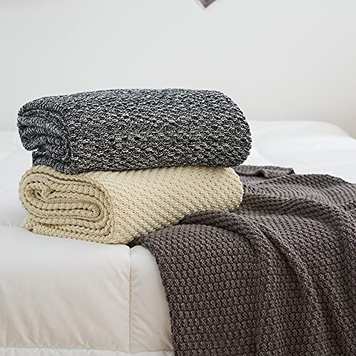 Longhui bedding 100% Cotton Knitted Throw Blanket – Black White, Soft & Cozy, Machine Washable, 51"x63" – Perfect for Living Room, Couch, Sofa, Bed or Travel - color: Black White, size: 51" x 63", Standard