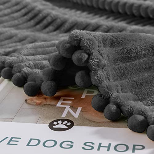 DISSA Fleece Blanket Throw Size – 51x63, Dark Grey – Soft, Plush, Fluffy, Fuzzy, Warm, Cozy – Perfect Throw for Couch, Bed, Sofa - with Pompom Fringe - Flannel Blanket Throw Blanket - color: Dark Grey, size: 51x63"