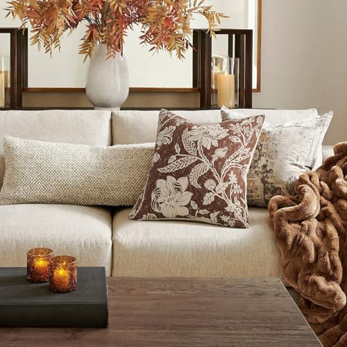 Floral Throw Pillow Covers 16x16：Chocolate Brown Vintage Floral Pillows Decorative Covers Boho Patterned Cotton Accent Modern Farmhouse Neutral Covers for Sofa Bed Living Room Pillowcases Set of 2 - color: Bf-chocolate Brown, size: 16" x 16" (Pack of 2)
