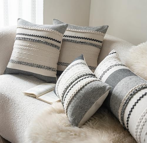 Cethom Boho Lumbar Pillow Covers 14x36 Inch Long, Black Textured Decorative Couch Pillow Cases for Farmhouse Home Decor, Accent Cushion Cover for Sofa, Bed, Living Room, Bedroom, Pack of 1 - color: Black, size: 36" x 14" (Pack of 1)