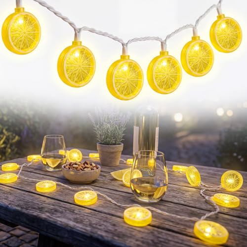 GOOTHY Lemon String Lights Plug in, 8.5Ft Outdoor Fairy Decorations String Lights with 10 LED Yellow Lemon Slice Lights, Hanging Novelty Summer Patio Lights for Garden Kitchen Christmas Wedding Party - color: Lemon Lights