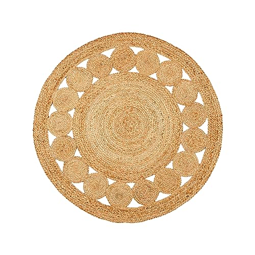 Hand Woven Braided Jute Rug - 3' Round - Reversible Farmhouse Rugs for Living Room, Bedroom, Dining Room, Kitchen - Natural Decorative Floor Circle Boho Entry Area Rugs - Round Rug 3ft - color: Natural Jute 6, size: 3' (Round)