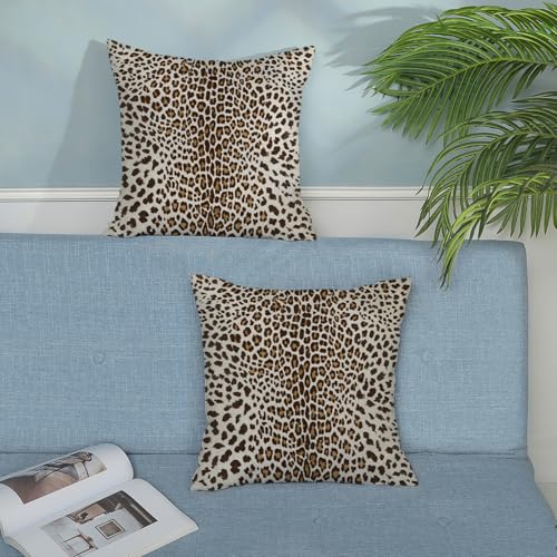 Leopard Print Pillow Covers 16x16 Inches Pack of 2,Brown Cheetah Animal Print Throw Pillow Covers Modern Leopard Decorative Pillowcase Farmhouse Linen Cushion Cover for Home Couch Outdoor Decor - color: Boho-tropical Leaves-1, size: 16" x 16" (Pack of 2)