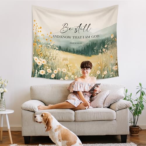 WARDOS Floral Christian Tapestry, Be Still and Know That I Am God Christian Tapestry Wall Hanging, Religious Bible Verse Wall Blanket Decor for Home Living Room Prayer Room Bedroom, 50x60 Inch - color: flower two