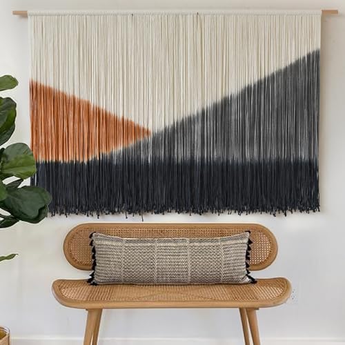 Macrame Wall Hanging Black Large Boho Wall Art Dip Dye for Living Room Bedroom Backdrop Home Decor Bohemian Fiber Yarn Art 57"Wx 35"L - color: Brown, gray, black