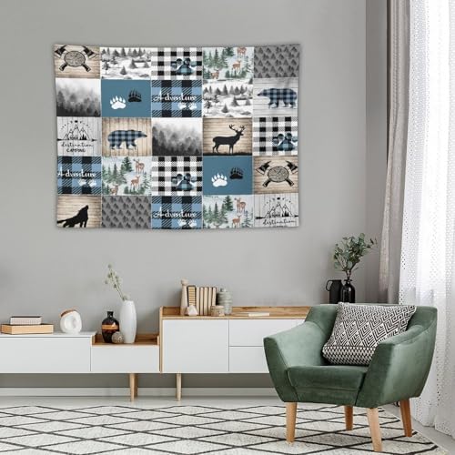 ZhiRain Deer Bear Tapestry Wall Hanging Wild Animals Wolf Hunting Adventure Geometric Plaids Pines Rustic Retro Tapestries Home Decor for Living Room Bedroom Farmhouse Apartment 30"x40" - color: Cabin-12, size: 30"L x 40"W