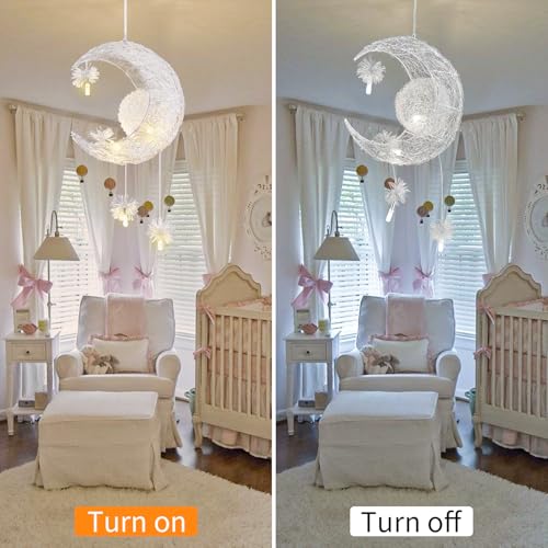 TISLYCO Kids Ceiling Light, Moon Chandelier, Girls Chandelier for Bedroom, Nursery Light Fixture - color: 23.62"x14.5"-Creative Moon Star Pendent Light
