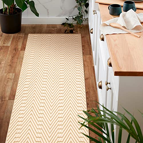 Ramanta Home Jute Cotton Geometric Area Runner Natural White 24x72 Inches, Farmhouse Reversible Boho Handwoven Runners for Hallway, Bedroom, Living Room | Nursey Neutral Floor Throw Carpet for Patio - color: Natural/White, size: 2' x 6' (Rectangular)