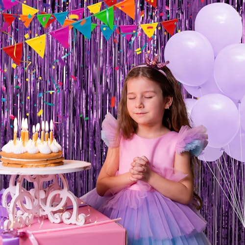 Crosize 2 Pack 3.3 x 9.9 ft Purple Foil Fringe Backdrop Curtain, Tinsel Curtain Streamers for Birthday Bachelorette Valentines Day Graduation Parties - color: Purple, size: 2 Pack