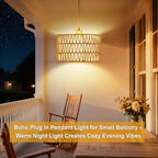 Dimmable Boho Hanging Lights with Plug in Cord 14.7ft，2 in 1 Shade Plug in Pendant Light Rattan Hanging Lamp with E26 Bulb, Long Lasting Wicker Plug in Pendant lamp Fixture for Living Bedroom - size: 2 tier HL-10