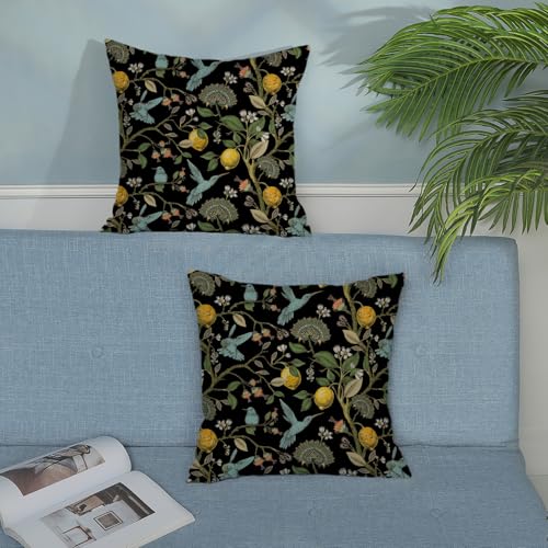 Chinoiserie Pillow Covers 18x18 Set of 2 Black Birds Lemon Throw Pillow Covers Outdoor Decoration Spring Summer Pillowcase Farmhouse Decorative Cushion Case for Home Couch Sofa - color: Black Blue Lemon Birds, size: 18" x 18" (Pack of 2)