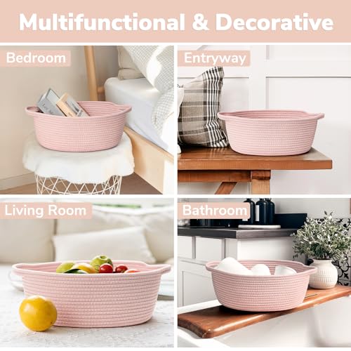 Goodpick Small Woven Basket for Gifting, Small Storage bins for Toys, Baby Gift Baskets for Nursery, Pink Rope Basket for Gifts, Decorative Baskets with Handles, 12" x 8" x 5" - color: Light Pink, size: 12x8x5 Inch (Pack of 1)