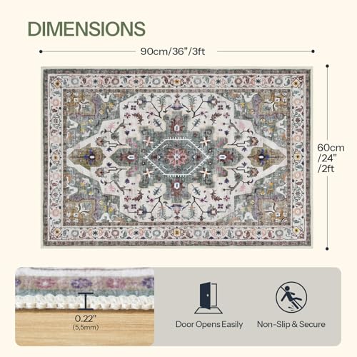 HOOBRO 2 x 3 Area Rugs Washable, Small Rugs for Entryway Kitchen Bathroom Mat Indoor Low Pile Soft Rug, Non-Slip Backing Stain Resistant Carpets, Pet Friendly Machine Washable, Vintage Green GN01AR01 - color: Vintage Green, size: 2' x 3' (Rectangular)