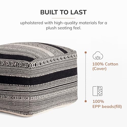 Anji Mountain Pouf Ottoman Foot Rest, Handmade Ottoman Pouf, Comfortable Foot Stool, Decorative Floor Seating for Living Room Decor, Bedroom & Home Décor Accent - Wydown - 22" D x 22" W x 16" H - color: Wydown, size: 22"D x 22"W x 16"H