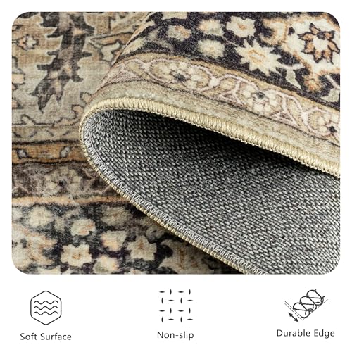 9x12 Area Rugs for Living Room - Washable Vintage Retro Large Rug, Soft Ultra Thin Non Slip Low Pile Traditional Distressed Boho Carpet for Bedroom Dining Room Home Office, Charcoal Olive - color: B-charcoal / Olive, size: 9x12