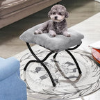 15" Foldable Foot Stool Ottoman with Metal Frame - Washable Faux Fur Grey Upholstered Indoor/Outdoor Footrest for Living Room, Bedroom, Patio - Space-Saving Compact Design - color: Fleece-grey