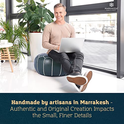 Marrakesh Gallery Genuine Leather Round Pouf Unstuffed - Moroccan Ottoman Footstool, Footrest Cover - Boho Decor - Bohemian Living Room, Bedroom, Kids Room, Gift & Wedding - color: Dark Green