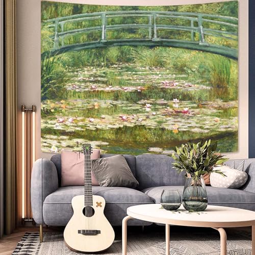 Yeoiat Monet Tapestry Water Lilies Wall Tapestry, Nature Tapestries for Bedroom Art Tapestries Wall Hanging for Bedroom Living Room 60"x80" - color: Green Yellow, size: 80"L x 60"W