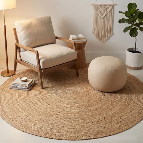 Jute Braided Area Rug, Natural - 6 Feet Round, Boho Neutral Indoor Large Circle Hand Woven Rugs for Living Room, Bedroom, Nursery, Kitchen | Farmhouse Rustic Coastal Patio Floor Mat for Indoor Décor - color: Natural, size: 6' (Round)