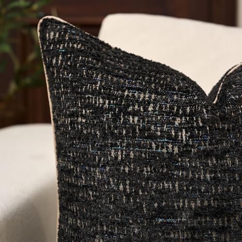 Yangest Chenille Pillow Cover 20 x 20 Inches, Thick Textured Square Throw Pillow Cover Farmhouse Modern Soft Accent Couch Neutral Pillow Cover for Living Room Bedroom, Black - color: Black, size: 20" x 20" (Pack of 1)
