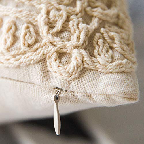 DOKOT Embroidery Throw Pillow Covers Square Cushion Case 100% Cotton with Zipper for Home Decorative 20x20 inches(50x50cm) Beige - size: 20" x 20" (Pack of 1)