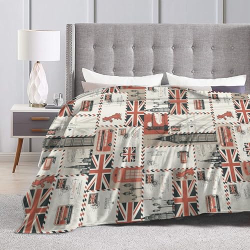 British Culture Throw Blanket, Vintage England Buildings London Culture Element Retro Warm Cozy Flannel Soft Blanket for Couch Chair Sofa Bed Bedroom Living Room Car for All Season 30"x 40" - color: Country04, size: 30X40 inch