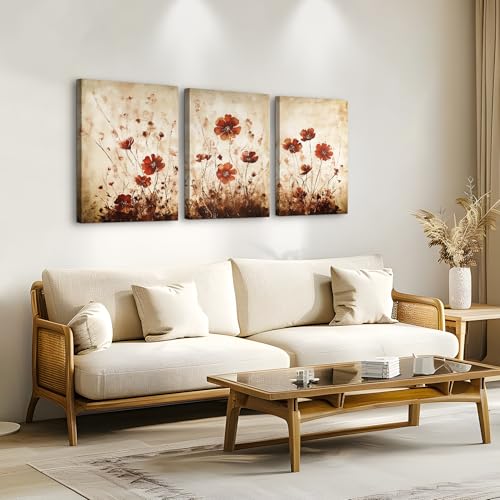 TTHYUEWS Boho Wall Decor for Bedroom Canvas Wall Art for Living Room Office Decorations Flowers Wall Pictures Watercolour Paintings Artwork Modern Aesthetic Bathroom Home Decor 3 Piece Ready To Hang - color: Flowers, size: 12x16inches*3pcs