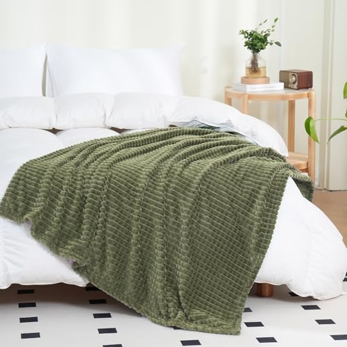 Puncuntex Flannel Fleece Throw Blanket Olive Green 50"×60" - color: Olive Green, size: 50"×60"