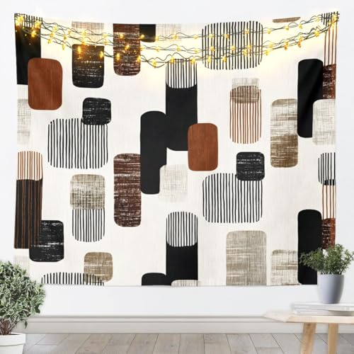 jejeloiu Abstarct Tapestry Geometric Wall Art Graffiti Stripes Lines Wall Hanging Blanket for Living Room Bedroom Home Decor Large 59"x82" - color: Black Grey Beige, size: Large