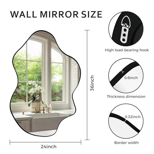Tanmicoshomy Black Bathroom Mirror 24x36 Inch, Asymmetrical Framed Wall Mirrors with Tempered Glass for Bathroom, Bedroom or Living Room, Vertical or Horizontal Hanging - color: Black, size: 36"L x 24"W