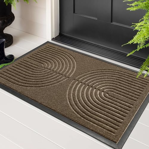 RORA Front Door Mat, Heavy Duty Door Rugs Outside Entrance,Non Slip Welcome Mats Indoor, Natural Rubber Doormat for Entryway, Patio, Garage, Porch, 29.5"x17", Brown - color: Brown, size: 29.5"×17"inch
