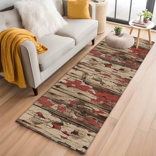 Farmhouse 2x6 Runner Rug for Hallway Bedside, Country Rustic Shabby Chic Retro Wooden Texture Washable Runner Rugs Absorbent Non-Slip Indoor Carpet for Bedroom Kitchen Laundry Entryway - color: Brown, size: 2' x 6' (Runner)