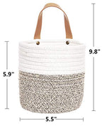 2pack Small Hanging Basket-Cotton Rope Wall Basket with Handle, Hanging Storage Baskets, Shelf Baskets Storage Bin Closet Organizer 6"×6.3", Woven Plant Basket - (White & Brown) - color: White & Brown